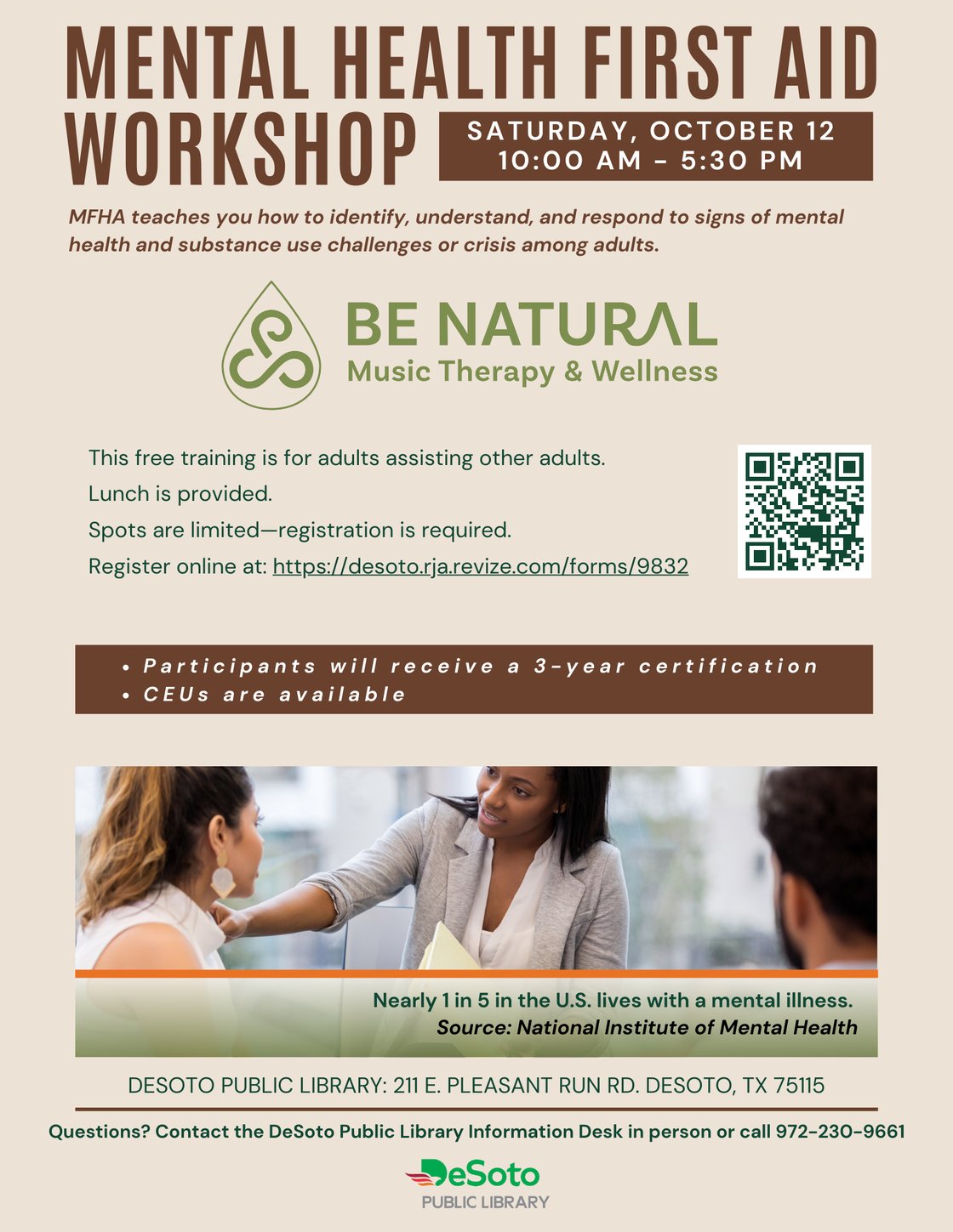 Mental Health First Aid Workshop rev October 2024 flyer